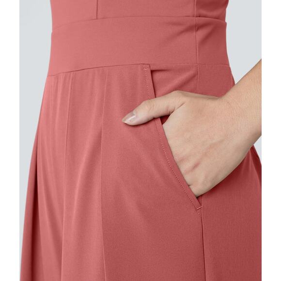 Harala Kapok Red Breezeful Backless Quick Dry Pleated Wide Leg Jumpsuit Medium - Picture 5 of 10